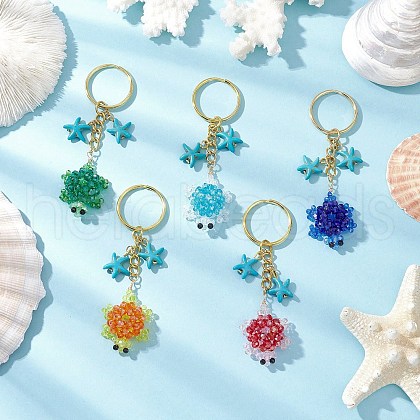 Glass Synthetic Turquoise Turtle Keychains KEYC-MZ00040-1
