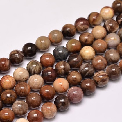 Natural Petrified Wood Round Bead Strands X-G-F266-08-8mm-1