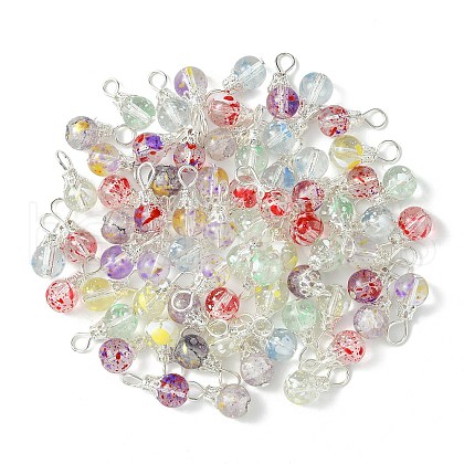 70Pcs 7 Colors Baking Painted Transparent Glass Pendants PALLOY-TA0002-48-1