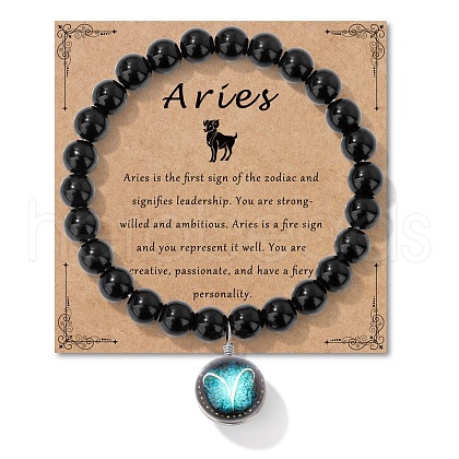 Birthstone Natural Black Obsidian Round Bead Stretch Bracelets QA9771-3-1