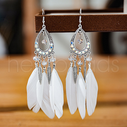 Alloy Rhinestone and Feather Dangle Earrings FS-WGBDF6F-12-1