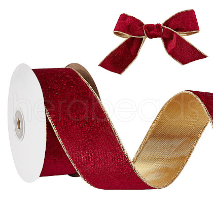 Polyester Velvet Wired Ribbon SRIB-WH0072-04A-1