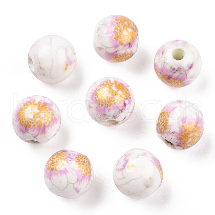 Handmade Printed Porcelain Beads X-PORC-Q199-8mm-02-1