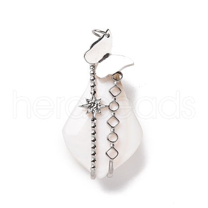 Natural White Shell Pendants SSHEL-C009-04P-1