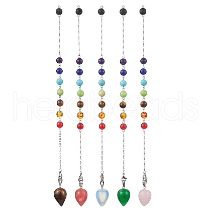 Chakra Synthetic & Natural Mixed Gemstone Pointed Dowsing Pendulums PALLOY-JF02608-01-1