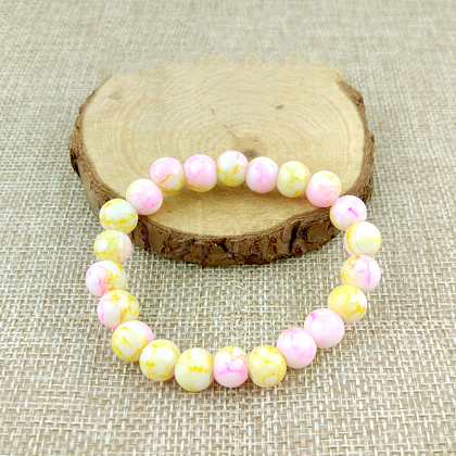 Glass Imitation Natural Agate Round Beaded Stretch Beaded Bracelets WG8D788-04-1