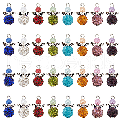   4 Sets Angle Shape Polymer Clay Rhinestone Pendants FIND-PH0009-14A-1