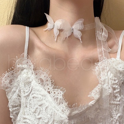 Butterfly Gauze Crystal Rhinestone Choker Necklaces FS-WG41A31-08-1