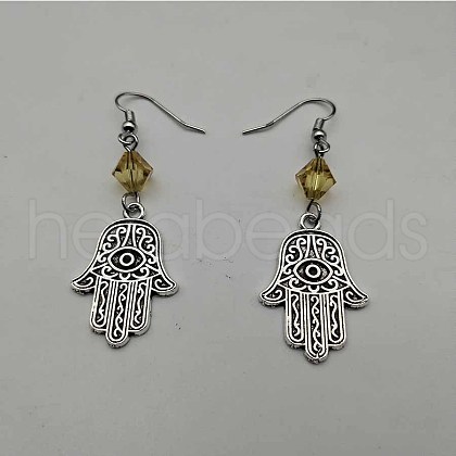 Bohemian Hamsa Hand Tassel Alloy Pave Cubic Zirconia Dangle Earrings for Women TA8564-4-1