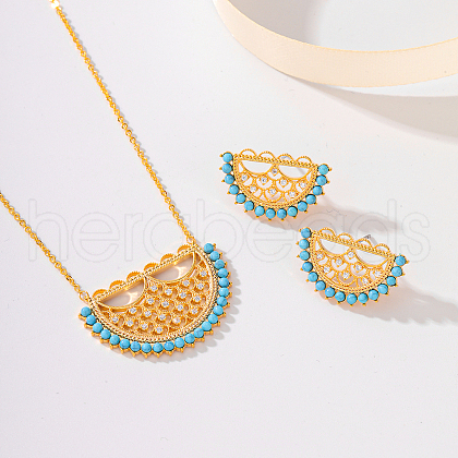 Moon Brass Micro Pave Cubic Zirconia Stud Earrings & Pendant Necklaces Sets PY8042-1