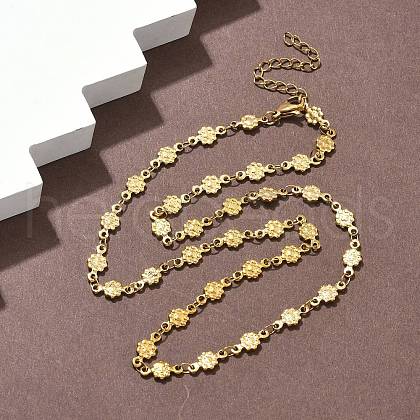 304 Stainless Steel Textured Flower Link Chain Necklaces NJEW-Z084-01G-1