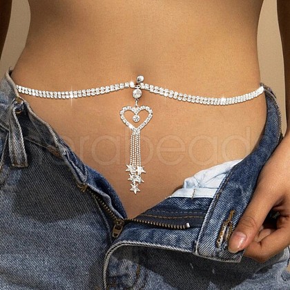 Heart & Star Tassel Brass Crystal Rhinestone Waist Chains with Belly Rings FS-WG9C1C0-01-1