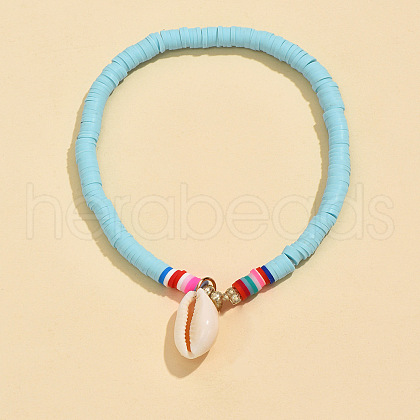 Bohemian Handmade Polymer Clay Hwishi Beaded Stretch Anklets WG70F94-03-1