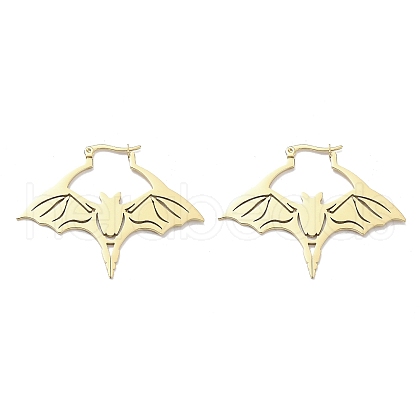 304 Stainless Steel Bat Hoop Earrings for Women EJEW-R156-07G-1