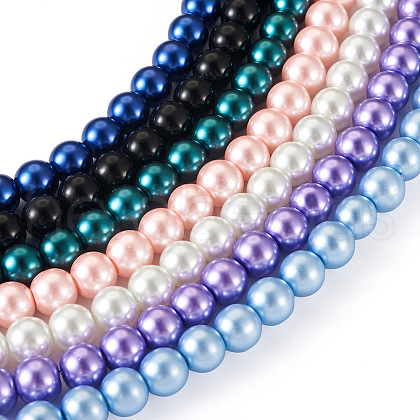 Kissitty 7 Strands 7 Colors Baking Painted Pearlized Glass Pearl Round Bead Strands HY-KS0001-01-1