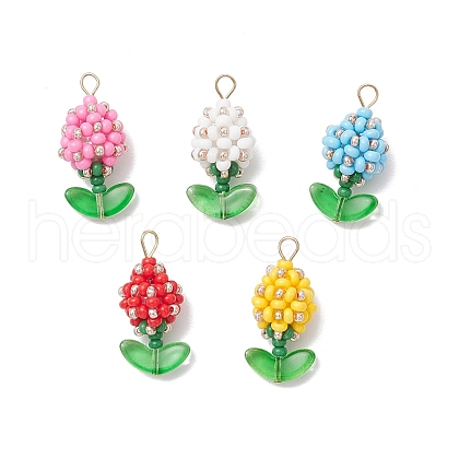 Glass Seed Beaded Flower Bud Pendants PALLOY-MZ00760-1
