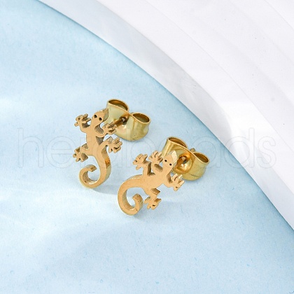 Hollow Out Gecko 304 Stainless Steel Stud Earrings EJEW-G359-04G-1