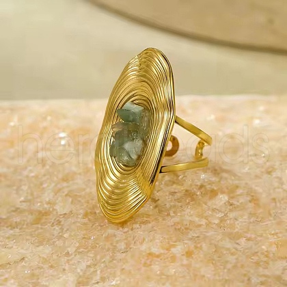 Natural Aquamarine Beads with 304 Stainless Steel Cuff Rings RJEW-Q017-01G-C-1