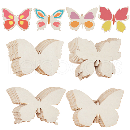 GOMAKERER 48Pcs 4 Style Unfinished Wood Cutouts WOOD-GO0001-01-1