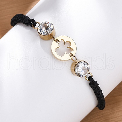 Flat Round with Angel 304 Stainless Steel Link Bracelets BJEW-A036-04A-G-1