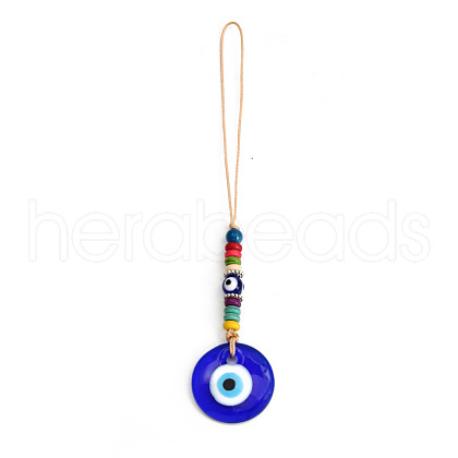 Flat Round with Evil Eye Glass Pendant Decorations EVIL-PW0002-04A-1