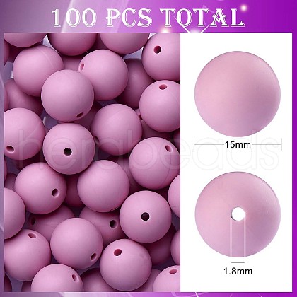 100Pcs Silicone Beads Round Rubber Bead 15MM Loose Spacer Beads for DIY Supplies Jewelry Keychain Making JX462A-1