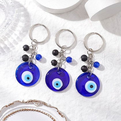 3Pcs Handmade Lampwork Evil Eye Keychains KEYC-JKC01252-03-1
