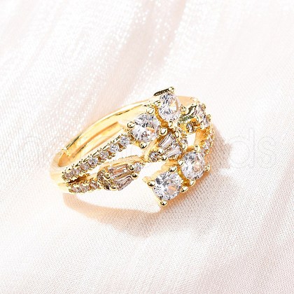Brass Micro Pave Clear Cubic Zirconia Finger Rings for Women RJEW-U047-03G-1