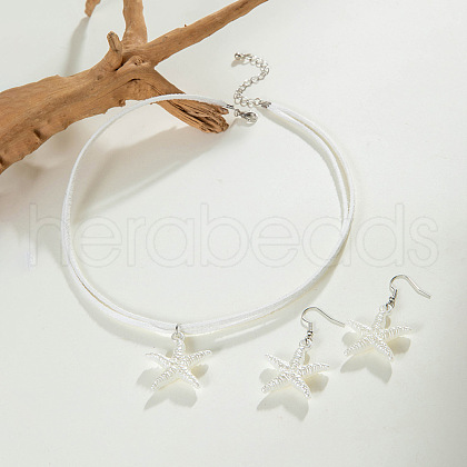 Bohemian Imitation Leather Cord Necklaces & Alloy Dangle Earring Sets FS-WG3325C-01-1