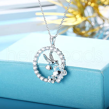 Ring with Bird & Flower Alloy Crystal Rhinestone Pendant Necklaces for Women FS-WG60F90-01-1