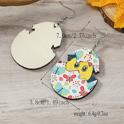Cute Easter Chick Eggshell Wooden Dangle Earrings IH8220-4-1