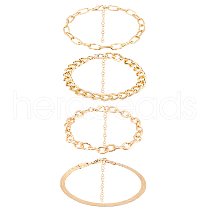 ANATTASOUL 4Pcs 4 Style Alloy Curb & Cable & Paperclip & Herringbone Chain Bracelets Set for Men Women BJEW-AN0001-13-1