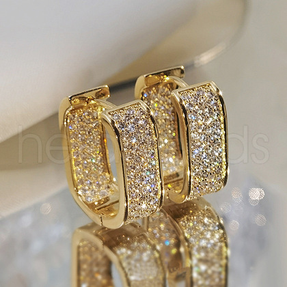 Oval Brass Micro Pave Cubic Zirconia Hoop Earrings WG8C9EE-02-1