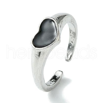 Heart Alloy Enamel Open Cuff Rings RJEW-K275-04P-1