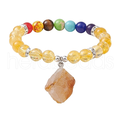 Raw Rough Natural Citrine Charm Bracelets BJEW-JB10298-05-1