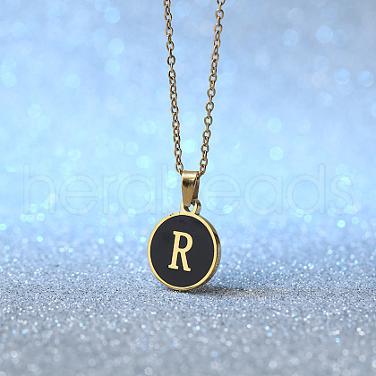 Alloy Black Enamel Disc with Initial Pendant Necklaces for Women WGEDF6F-18-1
