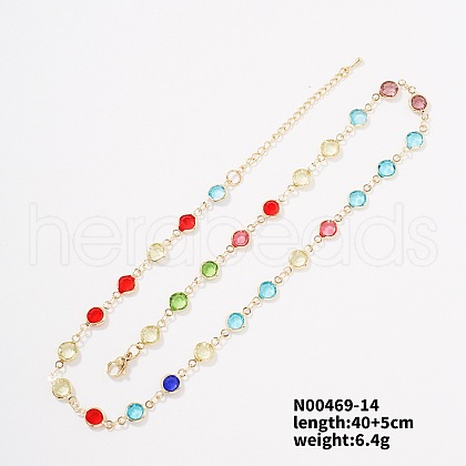 Fashion Summer Theme Brass with Glass Link Chain Necklace for Women Girl HK8171-1