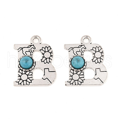 Synthetic Turquoise & Alloy Pendants PALLOY-H146-01AS-B-1