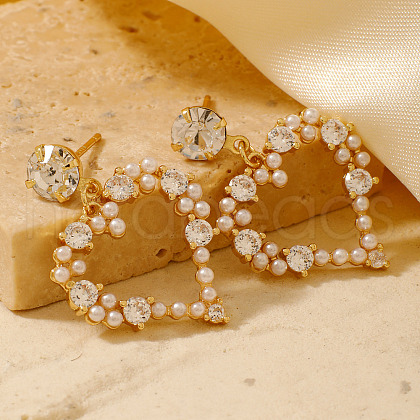 French Romantic Style Fashion Brass Rhinestone Hollow Heart Stud Earrings EE4680-2-1