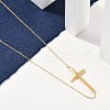 Ion Plating(IP) 304 Stainless Steel Religion Cross Pendant Cable Chain Necklaces for Women NJEW-P320-07G-3