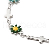 Enamel Flower & Cross Link Chain Bracelet BJEW-C023-01P-01-2