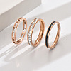 3Pcs Hollow Out 304 Stainless Steel Micro Pave Clear Cubic Zirconia with Enamel Finger Rings FS-WGFDE09-04-1