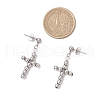 Brass Beaded Cross Dangle Stud Earrings EJEW-JE06479-02-4