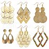 6Pairs 6 Styles Big Rhombus & Teardrop & Flower Dangle Earrings for Girl Women EJEW-SZ0001-56-1