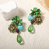 Flower with Teardrop Alloy Rhinestone Dangle Stud Earrings FS-WG594B6-02-1