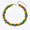 Bohemian Glass Seed Beaded Flower Choker Necklaces for Women FS-WG46C0D-01-5