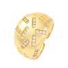 Brass Micro Pave Clear Cubic Zirconia Wide Cuff Rings for Women RJEW-U047-32G-4