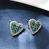 Heart Brass Micro Pave Cubic Zirconia Stud Earrings EJEW-M082-15P-1