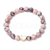 2Pcs Natural Pink Zebra Jasper Beaded Stretch Bracelets BJEW-JB11192-3