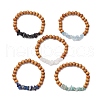 5Pcs Natural Quartz Crystal & Lapis Lazuli & Black Onyx & Amazonite & Aquamarine Chip Beads & Wood Round Beads Bracelet Set BJEW-JB11844-2